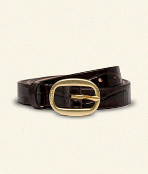 AVI SLIM BELT -- BROWN FAUX CROC