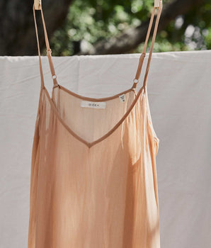 SHORT DEEP V-NECK SLIP -- SAND DOLLAR