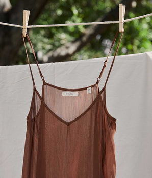 LONG DEEP V-NECK SLIP -- CAROB