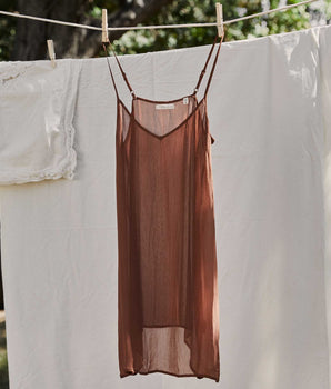 SHORT DEEP V-NECK SLIP -- CAROB