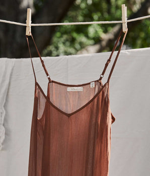 SHORT DEEP V-NECK SLIP -- CAROB