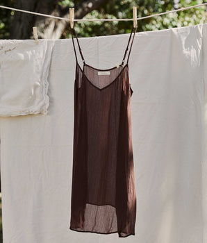 SHORT DEEP V-NECK SLIP -- UMBER