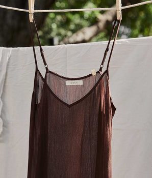 SHORT DEEP V-NECK SLIP -- UMBER