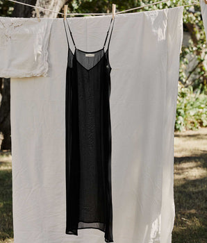 LONG DEEP V-NECK SLIP -- BLACK