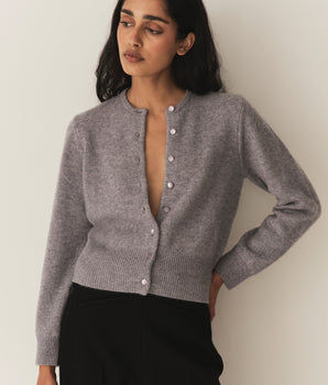 FAIRCHILD CASHMERE CARDIGAN -- PEBBLE GREY