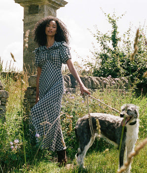 GWYNEIRA DRESS -- NAVY COUNTRYSIDE PLAID