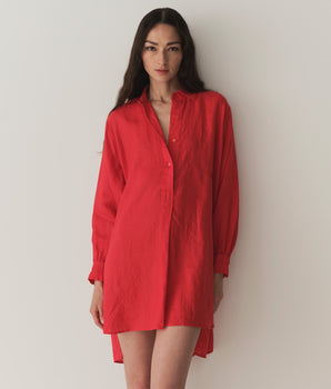 JORA LINEN DRESS -- SCARLET