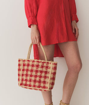 PETITE MATHILDE BAG -- RED GINGHAM RAFFIA