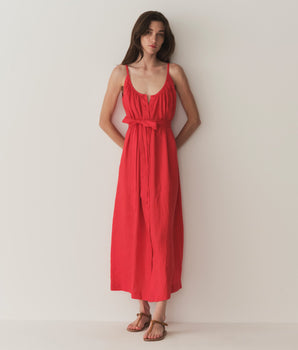 NEVITA LINEN DRESS -- SCARLET