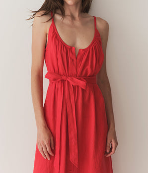 NEVITA LINEN DRESS -- SCARLET